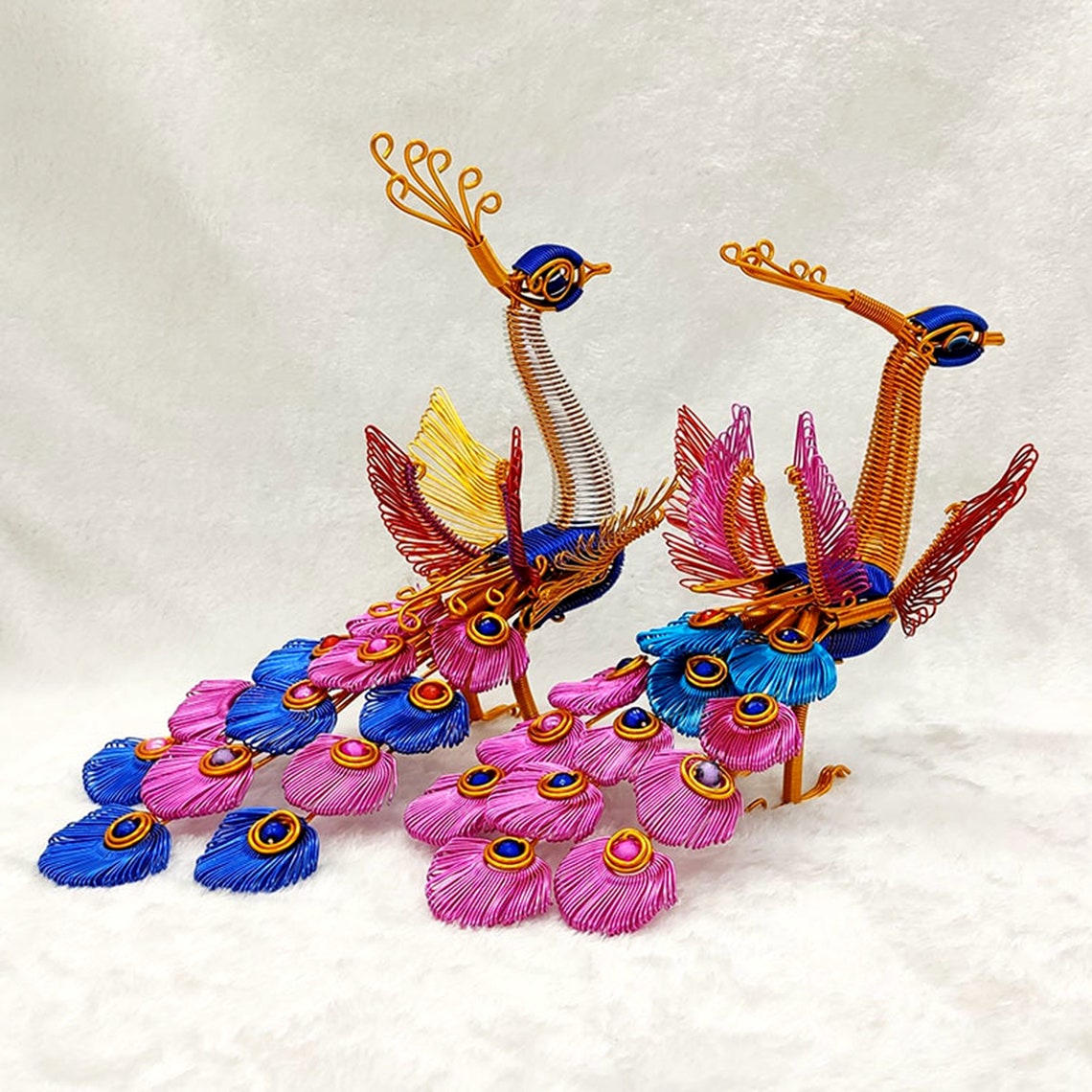 Peacock Bird Statue Sculpture Decor Wire Bird Figurines Art Etsy