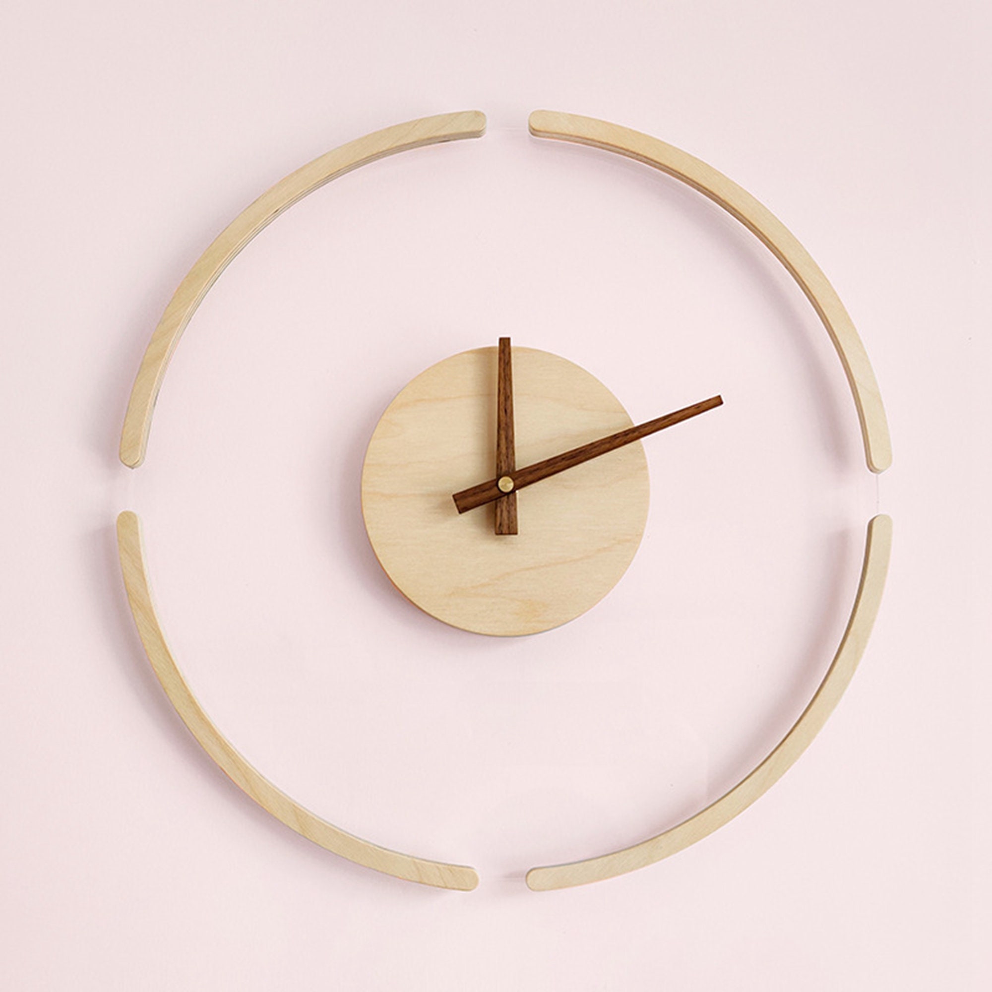 Large Modern Wood Wall Clock Decor Unique Crafted Glass Clock Etsy