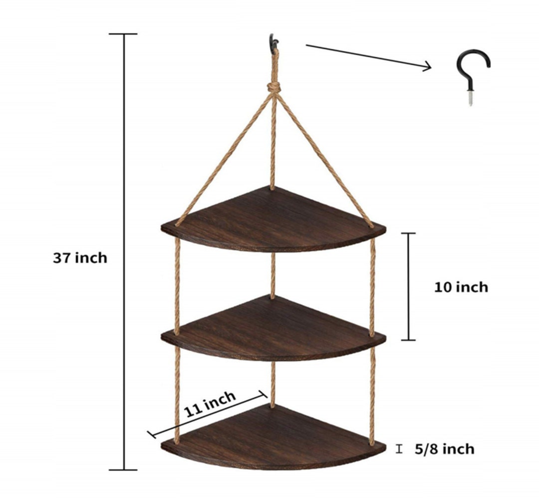 Floating Wood Corner Shelf, Rustic Wooden Corner Shelves, Hanging Plant