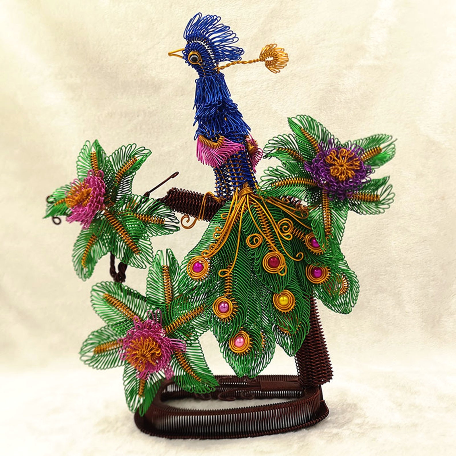 Hand Woven Peacock Bird Statue Ornament Wire Sculpture Tree | Etsy