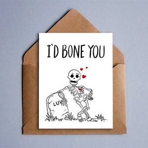 I'd Bone You - Lustiges Skeleton Wortspiel digital PDF download Valentinstag Karte