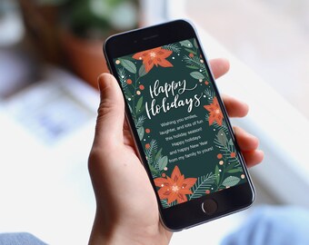 Digital Holiday / Christmas card / Social Media Background - Happy Holidays Poinsettia design