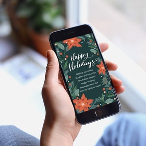 Vacaciones digitales / Tarjeta de Navidad / Fondo de redes sociales - Happy Holidays Diseño de Poinsettia