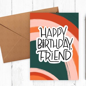 Tarjeta de amigo de feliz cumpleaños de color retro divertida: tarjeta lista para impresión digital dibujada a mano
