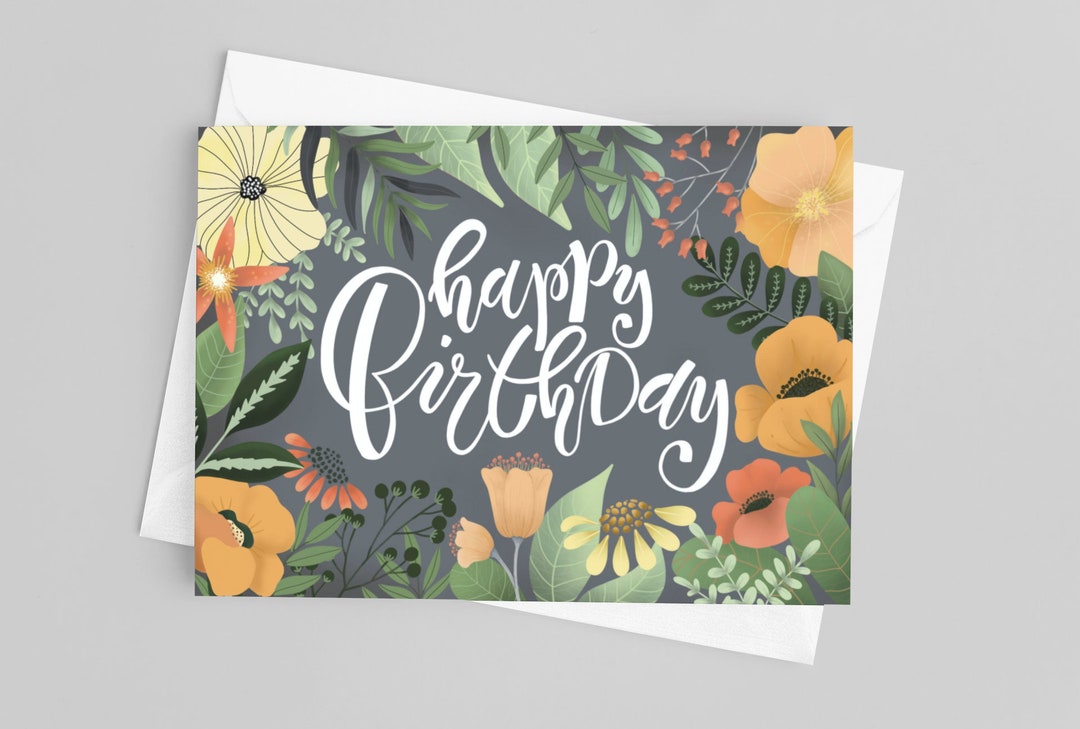 happy birthday art card Images High Quality Grahic Floral Illustration - Happy Birthday - Card - Etsy