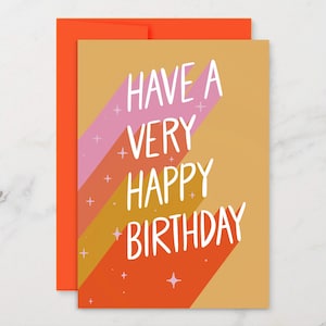 Tenha um Feliz Aniversário - Cartão de aniversário retrô desenhado à mão com impressão digital pronto