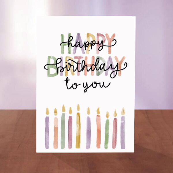 Colorful watercolor Happy Birthday Card - hand drawn digital print ready birthday card