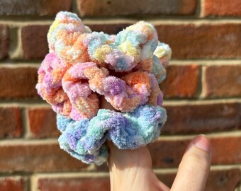Soft Fluffy Hair Scruchie Crochet Summer Colourful Holiday