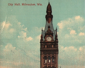 Vintage Pre-Linen Postcard City Hall Milwaukee Wisconsin 1910s