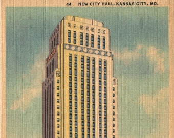 Vintage Linen Postcard New City Hall Kansas City Missouri 1937