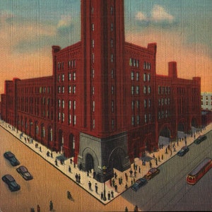 Carte postale en lin vintage Grand Central Station Wells and Harrison Streets Chicago Illinois années 40