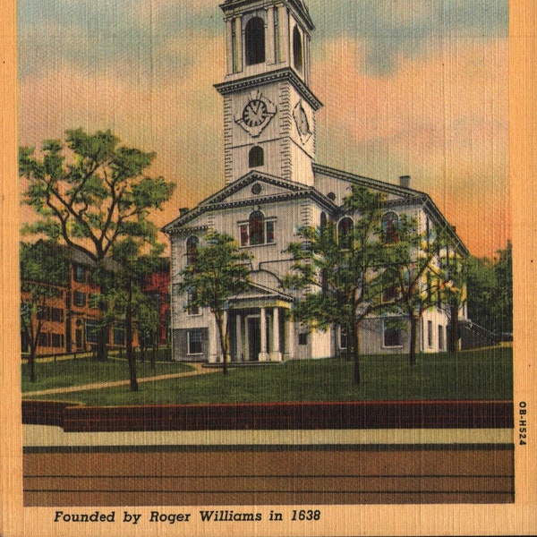 Vintage Linen Postcard First Baptist Church Founded by Roger Williams in 1638 Providence Rhode Island 1940