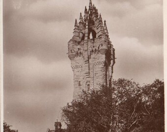 Vintage Real Photo Postcard Wallace Monument Stirling Scotland United Kingdom 1940s