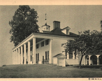 Postal vintage de lino The Mount Vernon Mansion East Front Mount Vernon Virginia 1938