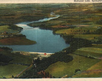 Vintage vroege linnen ansichtkaart McDaniel Lake Springfield Missouri jaren 30