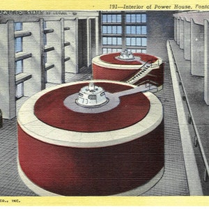 Vintage Linen Postcard Interior of Power House Fontana Dam North Carolina 1947