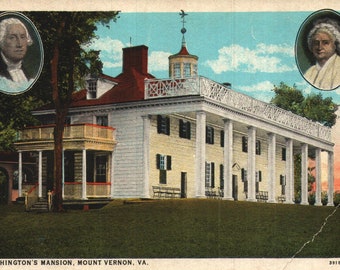 Vintage Pre-Linen Postal Mansión de Washington Mount Vernon Virginia 1920s