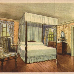 vintage Linen Postcard General Washington’s Bed Chamber Mount Vernon Virginia 1934