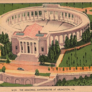 vintage Early Linen Postcard The Memorial Amphitheatre à Arlington en Virginie des années 1940
