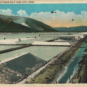 Vintage Pre-Linen Postcard Harvesting Salt Near Salt Lake City Utah 1920s