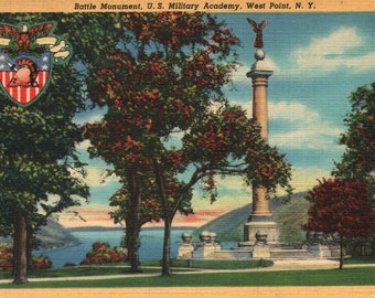 Vintage Linen Postcard Battle Monument US Military Acadamy West Point New York 1939