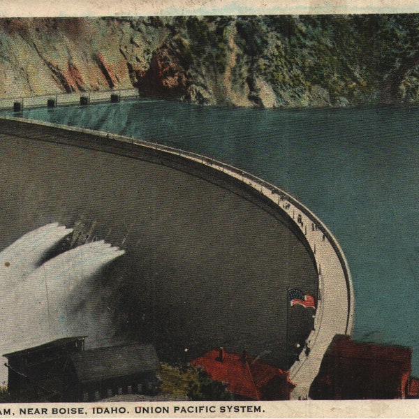Vintage Pre-Linen Postcard Arrow Rock Dam Near Boise Idaho 1920s Union Pacific System