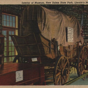 Vintage biancheria postale interno del museo New Salem State Park Lincoln New Salem Illinois 1939 Wagon