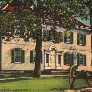 Cartão postal de linho vintage, sede de Washington, Morristown, Nova Jersey, década de 1940