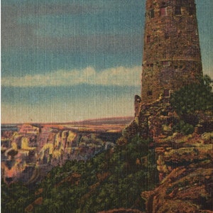 Vintage Linen Postcard Hopi Watch Tower Grand Canyon Arizona 1940s - 1950s