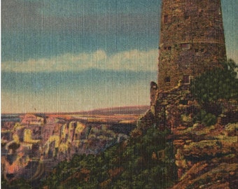 Cartão postal de linho vintage Hopi Watch Tower Grand Canyon Arizona anos 40 - anos 50