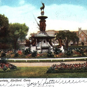 Vintage Pre-Linen Postcard Corning Fountain Hartford Connecticut 1900s Undivided Back