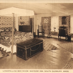 Vintage Real Photo Postcard Longfellow Bed Room Wayside Inn South Sudbury Massachusetts 1940s