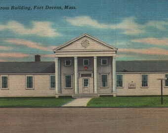 Vintage Linen Postcard Red Cross Building Fort Devens Massachusetts 1940s