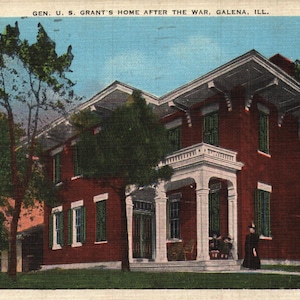 vintage Early Linen Postcard Gen. U.S. Grant’s Home after the War Galena Illinois années 1930