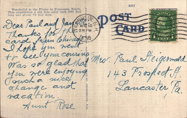 Vintage Early Linen Postcard The Flume Franconia Notch White Mountains New Hampshire 1930s
