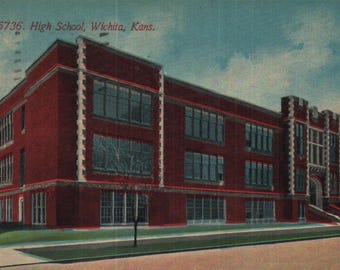 Vintage Postkarte High School Wichita Kansas 1910er Jahre
