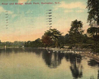Vintage Pre-Linen Postcard Genesee River and Bridge South Park Rochester New York 1910s