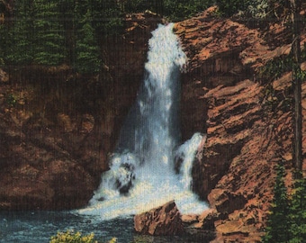Vintage vroege linnen ansichtkaart Trick Falls Glacier Park Montana 1930-1940