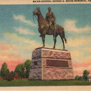 carte postale en lin vintage Major Général George G. Meade Memorial Gettysburg Pennsylvanie 1934