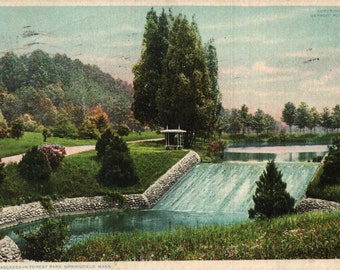 Vintage Pre-Linen Postcard Cascades in Forest Park Springfield Massachusetts 1908