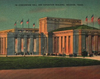 Vintage Linen Postcard Convention Hall and Exposition Building Houston Texas 1930s