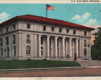 Vintage Early Linen Postcard US Post Office Florence Alabama 1930s