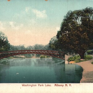 vintage Pré-Linen Carte postale Washington Park Lake Albany New York années 1900 Undivided Back