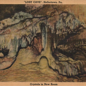 Vintage biancheria cartolina di lino Lost Cave Hellertown Pennsylvania 1940 Cristalli in nuova stanza