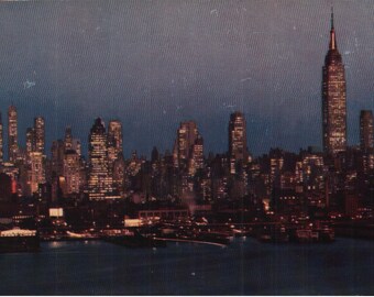 Vintage Chrome Postcard New York Skyline at Night NYC New York 1960s Empire State Building