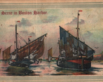Vintage Pre-Linen Postcard Scene in Boston Harbor Massachusetts 1910s