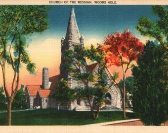 Vintage Linen Postcard Church of the Messiah Woods Hole Massachusetts 1940s
