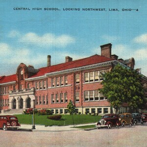 Vintage Early Linen Postcard Central High School Looking Northwest Lima Ohio 1940s
