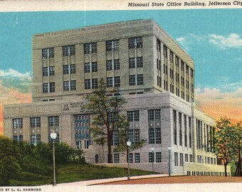 Vintage vroege linnen ansichtkaart Missouri State Office Building Jefferson City, Missouri, 1939