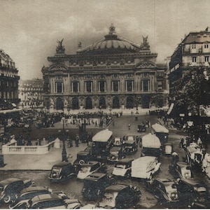 Cartão postal vintage com foto real La Place de l'Opera Paris França década de 1930 Deckle Edge